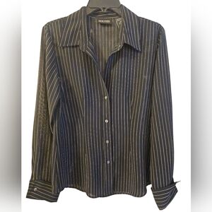 New York & Company Pint Striped Sheer Blouse Size Medium